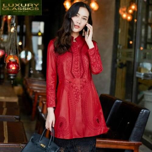 Female Coat Real Sheepskin Genuine Leather Jackets Women Plus Size Natural Leather Overcoat Spring Belt Clothes LWL1429