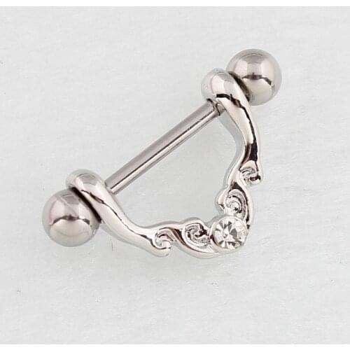 1 PCS Women Fashion Stainless Steel Rhinestone Nipple Rings Barbell Body Piecing Jewelry