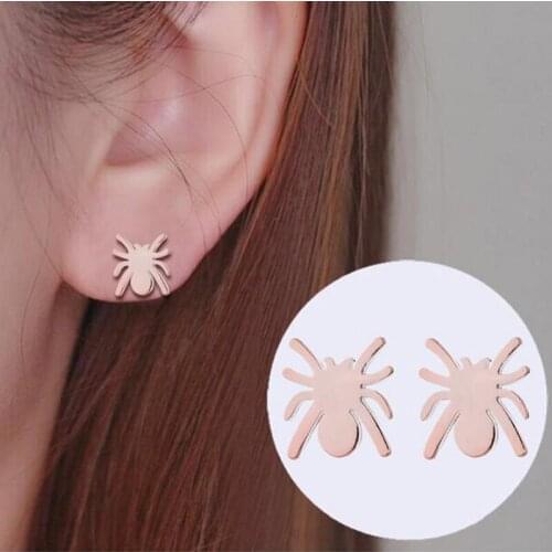 1PCS Punk Vrouwen Oorbellen Zwarte Spin Oorbel Roestvrij Stalen Sieraden Rose Gold Animal Insect festivalStud Earring Gifts