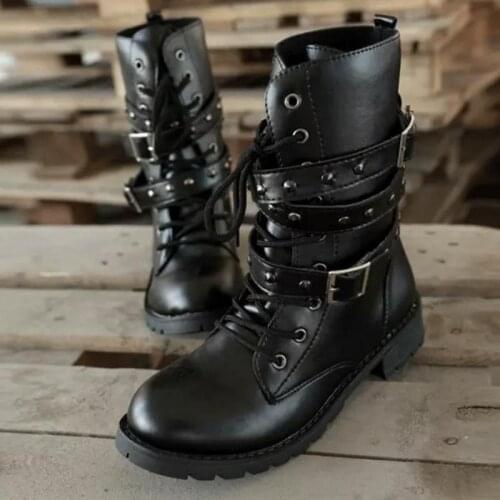 2019 Fashion New Punk Gothic Style Lace up Belts Round Toe Boots Women Shoes Short Boots56ui