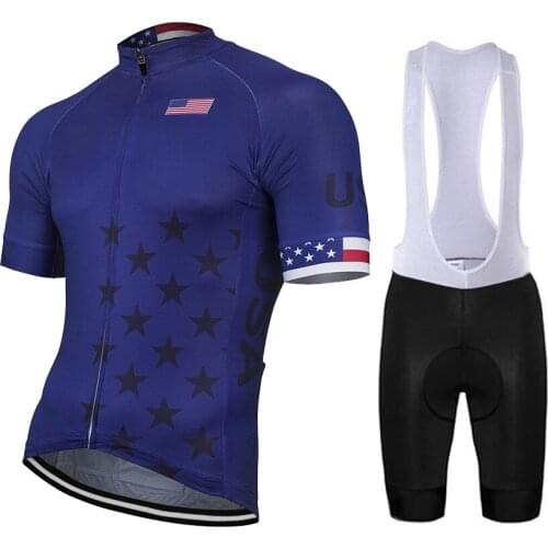 2020 USA Men Summer Cycling Jersey Set Bike Road Mountain Race Tops Cycling Set Bib Short Breathable Gel Pad