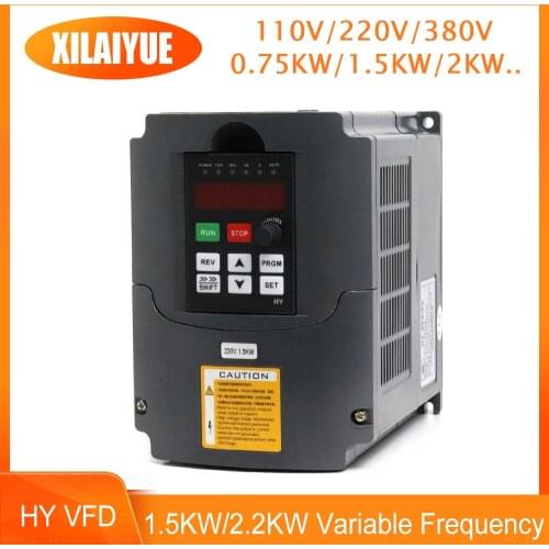 1.5KW/2.2KW HY VFD Variable Frequency 110V/220V 3 Phase Inverter CNC Spindle Motor Speed Controller Drive 0-400Hz 3HP Output