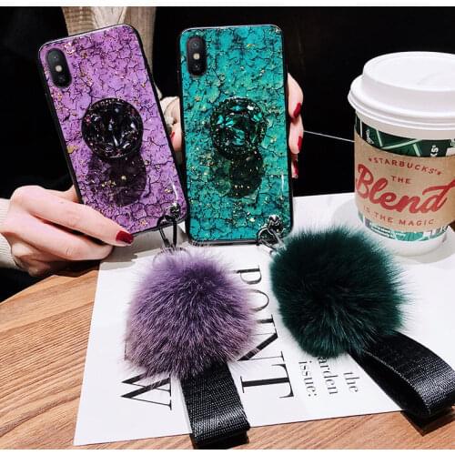 For iPhone 12 11 Pro Max XS Max XR X 7 8 Plus SE 2020 6 6s + Case Cover Glitter Plush Ball Hand Strap Holder Cases Shell Funda