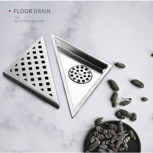 Triangle Balcony Bath Corner Floor Drain Deodorant Floor Shower Drain with Stainless Steel Waste Grids
