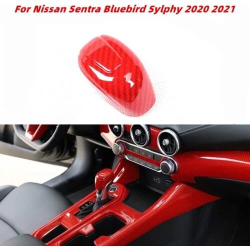 For Nissan Sentra Bluebird Sylphy 2020 2021 Car Interior Accessories Carbon Fiber Gear Shift Head Knob Frame Cover Trim Sticker