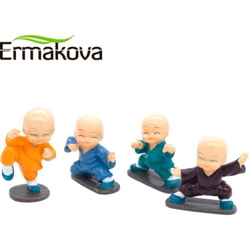 ERMAKOVA Resin Little Gongfu Monk Figurine Kung Fu Shaolin Monk Statue Home Office Car Dolls Decor Car Toy Accessories