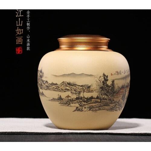 Purple sand tea pot undressed ore section of jiangshan picturesque manual ink pu-erh tea pot gift custom lettering