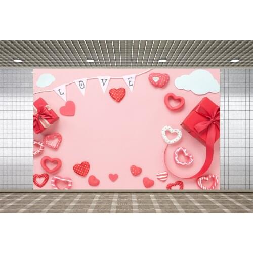 Birthday Photocall Backdrop Pink Red Love Heart Gift Photography Backdrop Personalized Photographic Backgrounds For Photo Studio