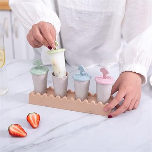 Homemade DIY Ice Cream Mold 4 Cells Ice Cube Molds Summer Popsicle Maker Plastic Kitchen Tools Lolly Mould