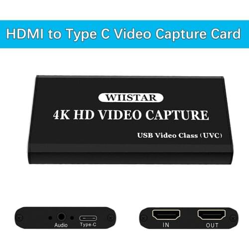 Wiistar USB Video Capture Card HDMI to Type C USB 1080P Video Record HDMI 4K Loopout for PS4 TV Camera Recording Live Streaming