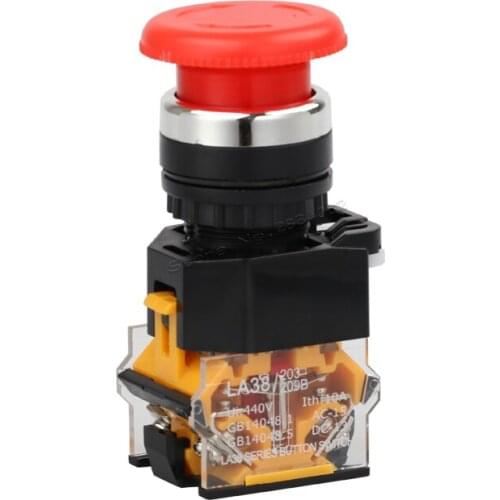 22mm Maintained Emergency Stop Mushroom Cap Push Button Switch 1NO1NC LA38-11ZS Self locking latching Button emergency switch