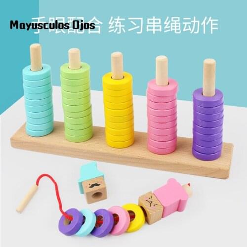 Early Education Ring Wooden Stringing Game Beaded Calculation Exercise Balance Boys And Girls Cognitive Ability Educational Toys