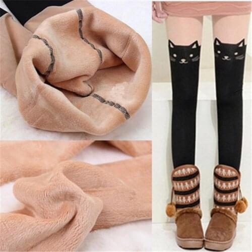 LJCUIYAO Winter Thick Warm Pantyhose Women Tights Plus Velvet Hosiery Femme Elastic Cartoons Printed Cat Stretchy Stockings 2021