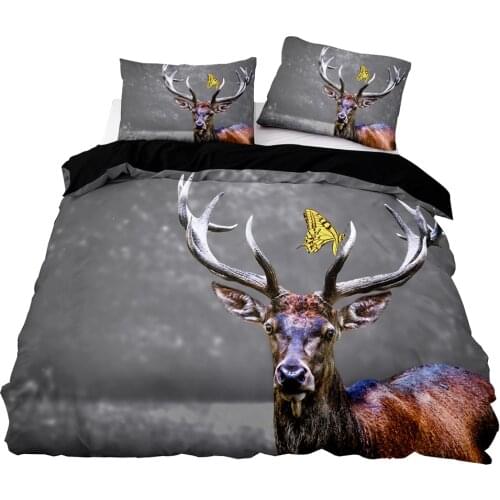 Elk And Butterflies Pattern Duvet Cover Set With Pillowcase,210x210 Quilt Cover,260×220 Blanket Cover,HD Printing Bedding Set