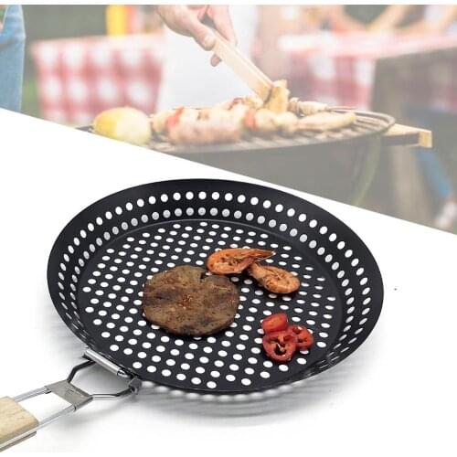High-Quality BBQ Grill Pan Stainless Steel Round Grill Basket With Large Holes Grill Tray Plate Barbecue Accessories
