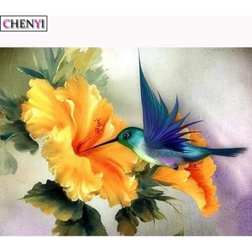 CHENYI 5D Diy Diamond Painting Hummingbird Animal Mosaic Diamond Embroidery Crystal Rhinestone Flower Picture Sticker Home Decor