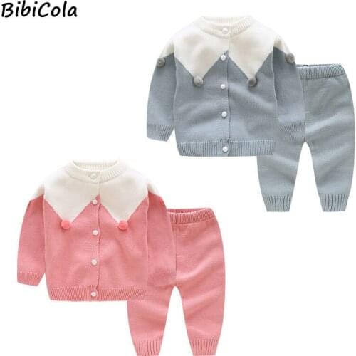 Cute Cartoon Sweater Suit Baby Sets Cotton 2pcs Knitted Sweaters Outerwear+Pants 2021 New Autumn Infant Warm Pants Suit