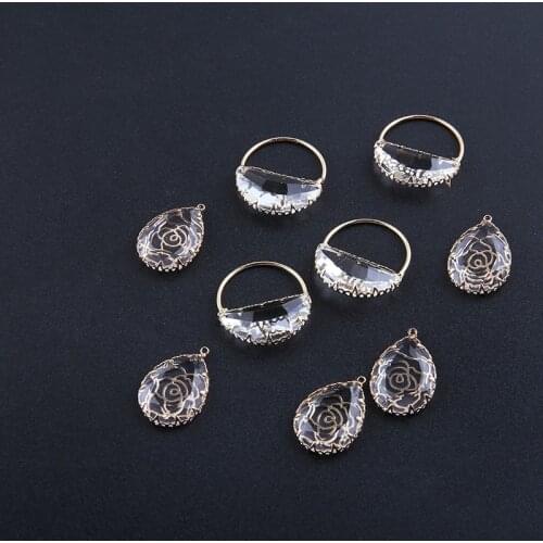 Min order 12pcs/lot glass core geometry rounds/water drop shape copper floating locket charms diy jewelry earring accessory