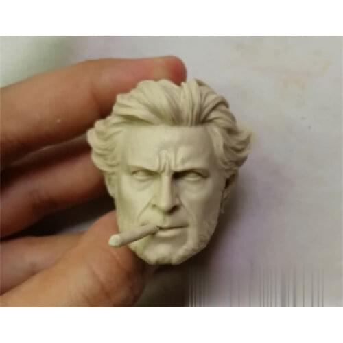 Unpainted 1/6 Scale Movie Character Jackman Smoking a Cigar Head Sculpt Model For Action Figure Dolls Painting Exercise No.106