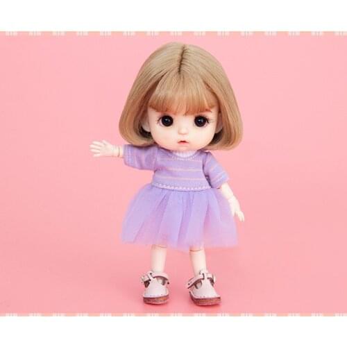 OB11 doll dress Fashion round collar versatile stripe knitwear + lovely princess dress dress new purple suit