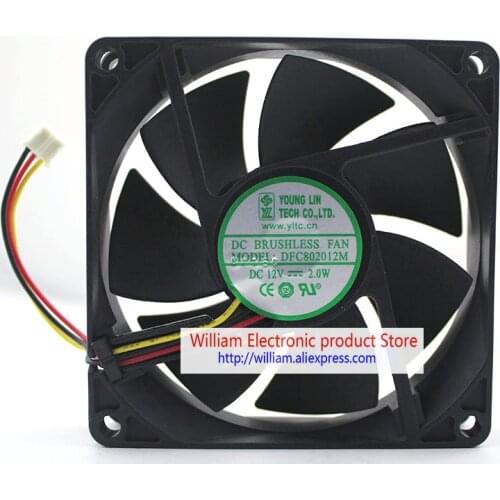 Original DFC802012M DC12V 2.0W 8cm 80x80x20MM 3Lines Computer Cooling Fan