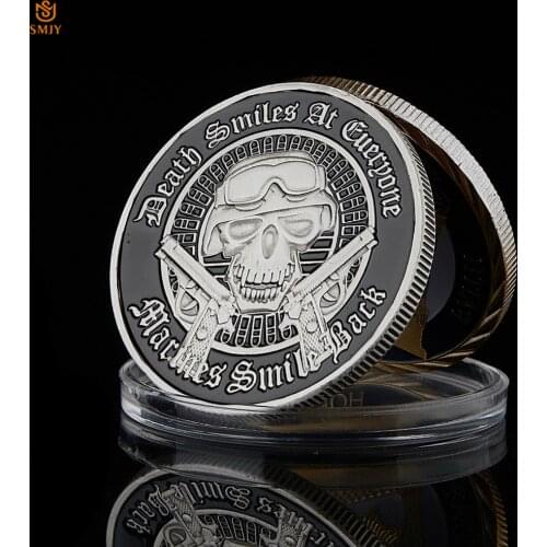 USA Marine Corps Military Challenge Coin Double Gun Skull Silver Plated Liberty Eagle Token Commemorative Coin Collection