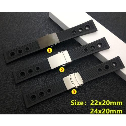 Luxury Brand Black soft Silicone Rubber Watch band 22mm 24mm WatchBand Bracelet For navitimer/avenger/Breitling strap free tools
