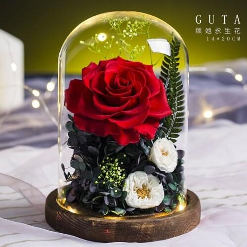 Christmas Gift Present Romantic Preserved Flower Eternal Rose In Glass Dome For Valentines Day Ornament Home Decor New Year Gift