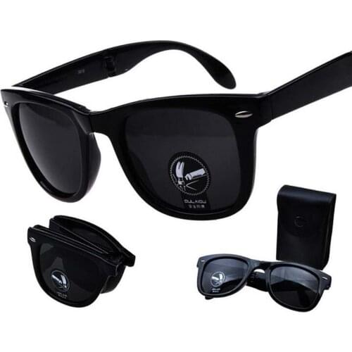 Folding Sunglasses Men with Case Box Foldable Women Brand Designer Sun Glasses Mirror Retro Outdoor