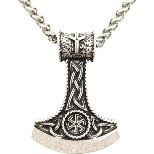 Slavic Perun Axe Kolovrat Pendant Runic Rune ALGIZ Talisman Pagan Scandinavian Viking Necklace Amulet