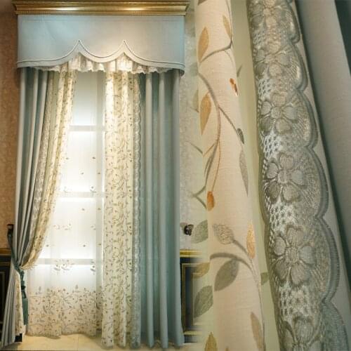 Modern simple pastoral cotton linen embroidery shade curtain Korean small fresh living room bedroom American custom products