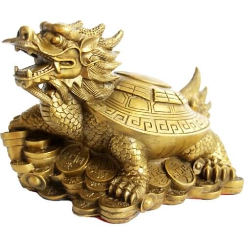 Feng Shui Copper Dragon Turtle Wealth Protection Statue Figurine Housewarming Congratulatory Gift Home Decor