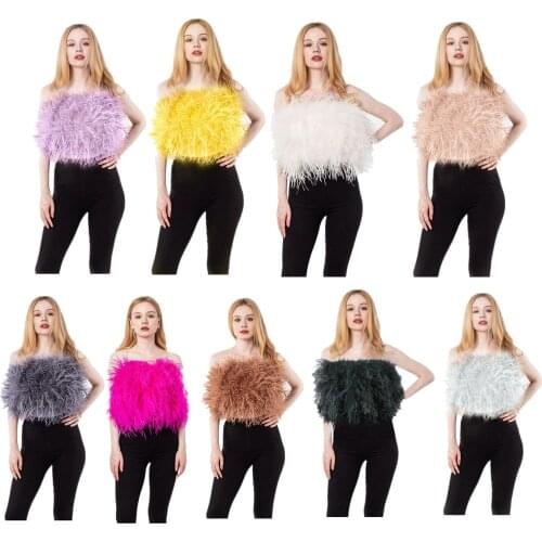 Ostrich feather tube top strapless mini furry party wedding for Halloween Costumes concernt club bar music festival rave