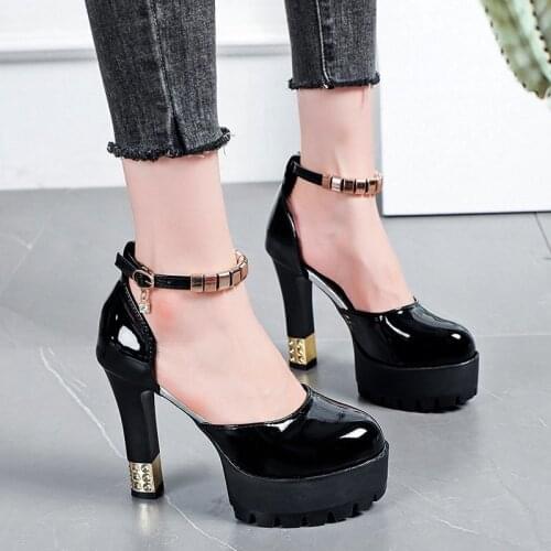 Black red platform High Heels Platform Shoes Woman Spring Mature Elegant Office Lady Black ankle-strap Pumps Women heels 2021