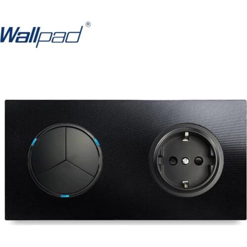Wallpad 3 Gang 2 Way Switch With EU German Socket Wall Light Switch With LED Indicator Aluminum Metal Panel