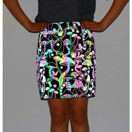 Colorful mushrooms reflective a line women fashion holographic knitted elastic mini skirt Korean style wrap skirt femme jupes