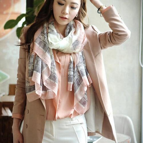 Elegant Women Spring Winter Long Print Chiffon Scarf Wrap Ladies Shawl Large Scarves Pink Landscape Print Scarf Shawl Dual Use