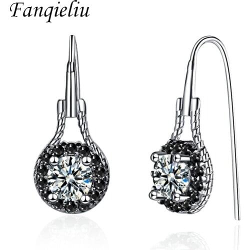 Fanqieliu Creative Fashion Black Zircon White Crystal Jewelry Girl 925 Sterling Silver Stud Earrings For Women FQL21231