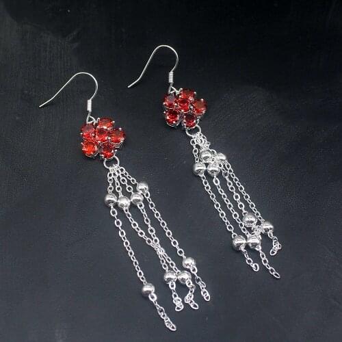 Fashion Unique Pretty Red Garnet Sunny Genuine 925 Silver Dangle Hook Earrings Jewelry Gifts for Women Girls 20213673
