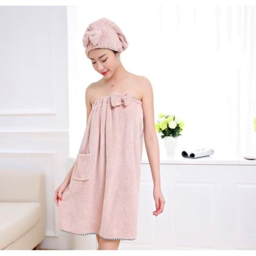 Women Bath Towel Set Microfiber Bath Towels Quick-drying Cotton Polyester Thick Soft Bath Dress Bathrobe with Hair Dry Cap