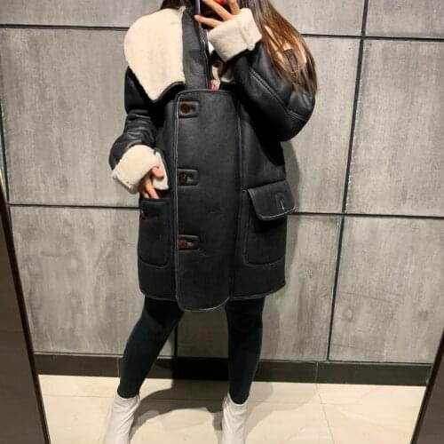 Ladies shearling coat long women suede leather coat hooded genuine leather coat
