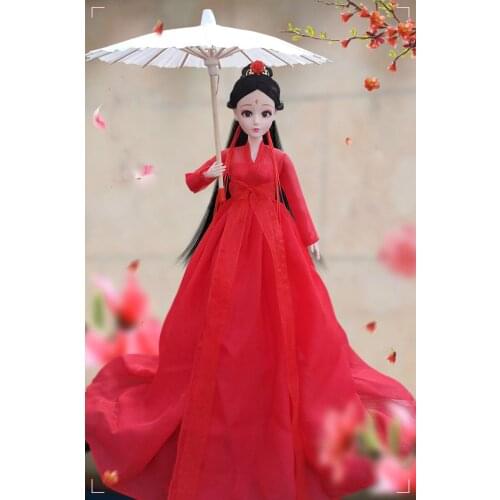 1/6 Scale 30cm Ancient Costume Hanfu Dress Long Hair Fairy Princess Barbi Doll Joints Body Model Toy Gift For Girl C1242B