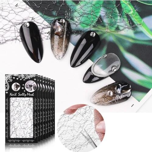 1pc 3D Mesh Nail Sticker Gold Silver Net Line Tape on Nails Holo Adhesive Silk Foil Nail Art Decorations Tip