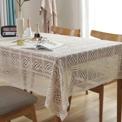 1Pcs Hollow Table Cloth Handmade crochet geometric rhombu decorative Lace tablecloth Coffee table Dining Table small cover cloth