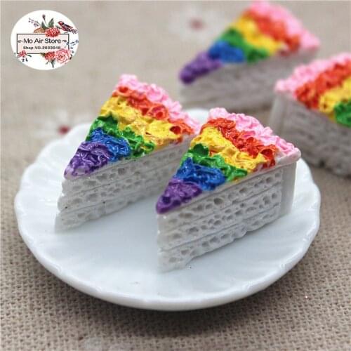 10pcs Resin kawaii Rainbow Cake flat back Cabochon Art Supply Decoration Charm Craft DIY 22x13mm