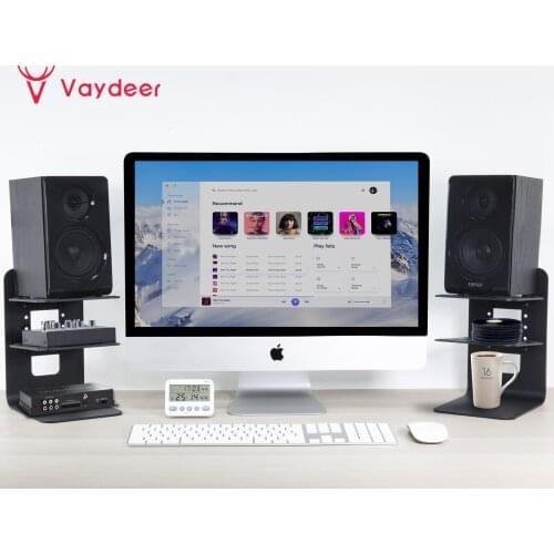 2-Tiers Adjustable Metal Desktop Speaker Stand 1 Pair with Vibration Absorption Pad Special Incline Design for Better Experience