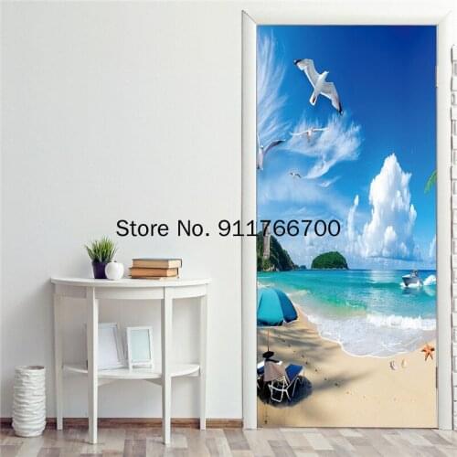 3D Doors Murals kitaplik Door Sticker Waterproof Wallpaper Removable Living Room Bedroom Self Adhesive Wall Mural Decal