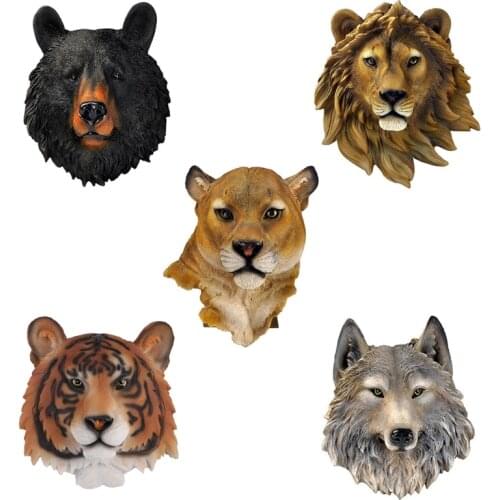 3D Animal Head Wall Hanging Resin Decoration Wolf Tiger Leopard Lion Bear Mural Wildlife Sculpture Figurines Sculptures QX2E