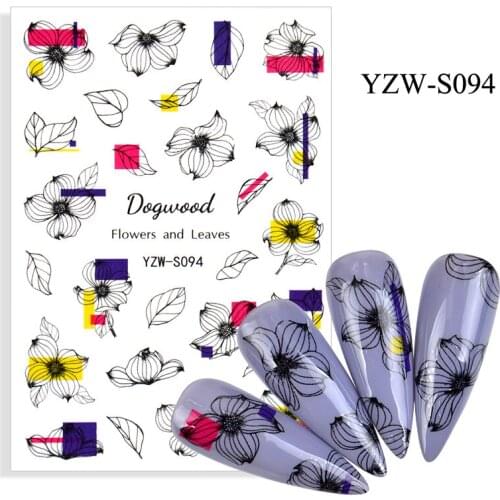 3D Nail Sticker Sketch Lily Flower Slider Nails Art Decoration Wraps Decals Cute Design Adhesive Manicure Tips Stickers Pegatina