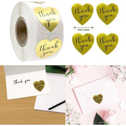 500pcs 1 Inch Golden Love Heart Thank You Sticker Wdding Envelope DIY Decoration Gift Box/ Bag Seal Label Stickers